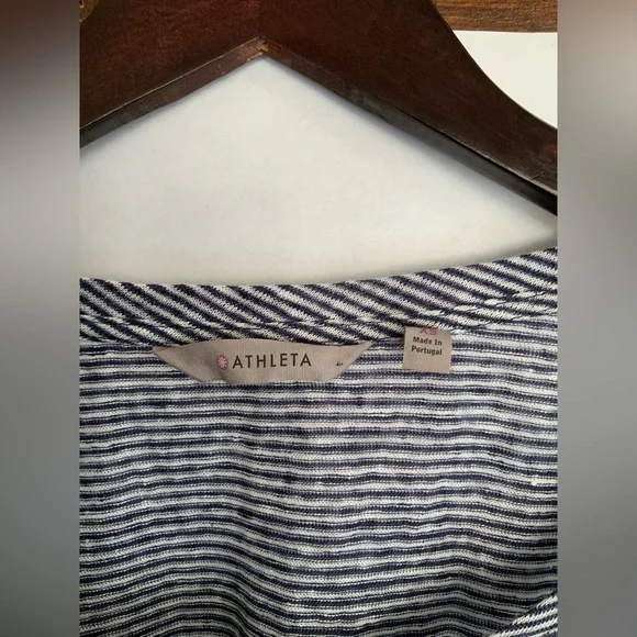Athleta Linen Striped Zephyr 3/4 Sleeve Tee Size XS - Picture 5 of 7